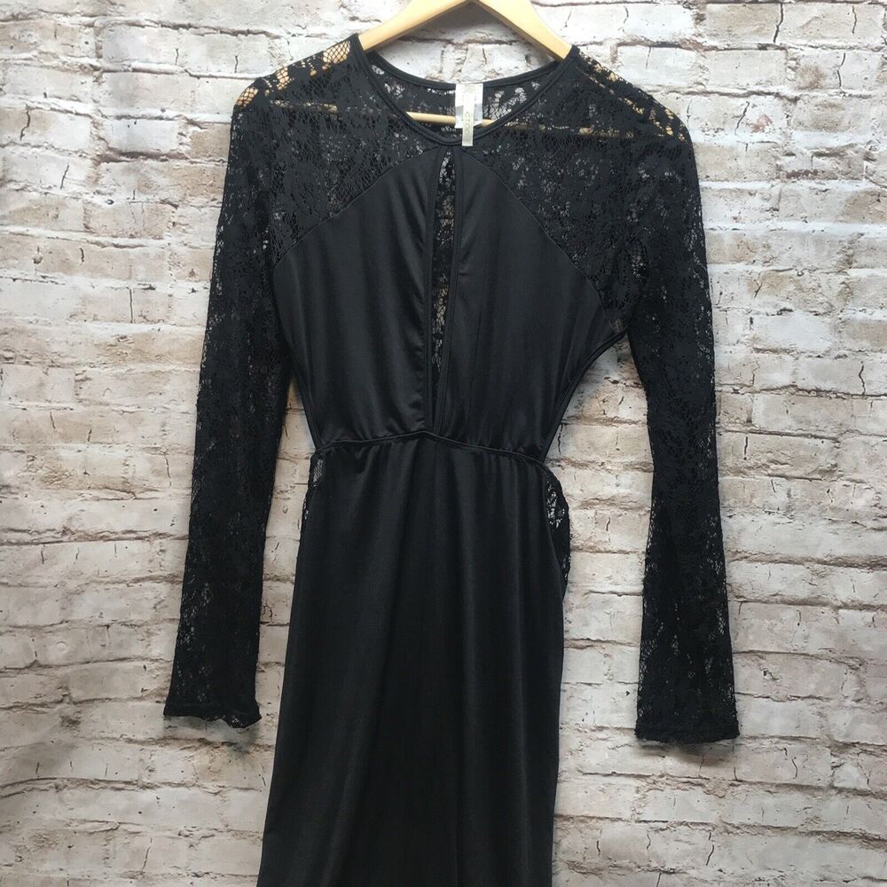KTOO Dress Womens Large Black Lace High Low Fishtail Hem Gothic Witchy Romantic